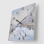 Claude Monet - Schneeszene in Argenteuil Quadratische Wanduhr (Winkel)