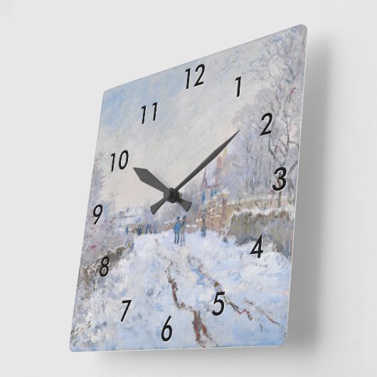 Claude Monet - Schneeszene in Argenteuil Quadratische Wanduhr (Winkel)