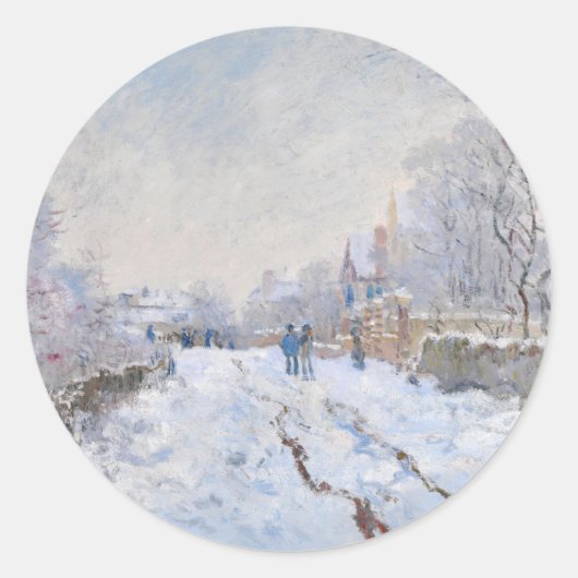 Claude Monet - Schneeszene in Argenteuil Runder Aufkleber (Vorderseite)