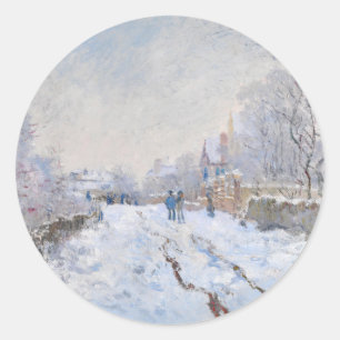 Claude Monet - Schneeszene in Argenteuil Runder Aufkleber
