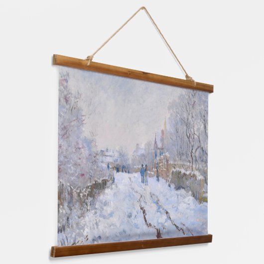 Claude Monet - Schneeszene in Argenteuil Wandteppich Mit Holzrahmen (Gewinkelt)
