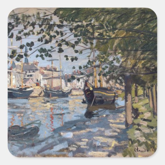 Claude Monet | Seine in Rouen, 1872 Quadratischer Aufkleber (Vorderseite)