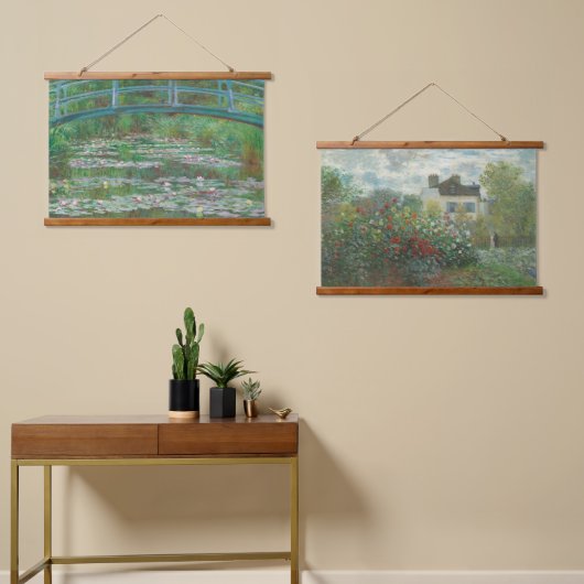 Claude Monet Set 2 Gartenbrücke Alte Französische  Wandteppich Mit Holzrahmen (Asymmetrisch)