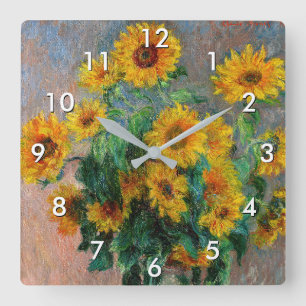 Claude Monet - Sonnenblumenstrauß Quadratische Wanduhr