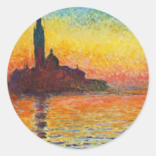 Claude Monet Sonnenuntergang in Venedig Impression Runder Aufkleber