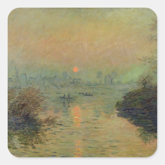 Claude Monet | Sonnenuntergang über der Seine Quadratischer Aufkleber (Vorderseite)