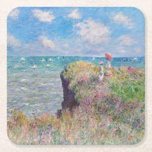 Claude Monet - Spaziergang auf der Klippe in Pourv Rechteckiger Pappuntersetzer