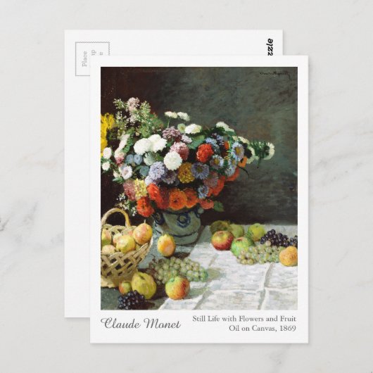 Claude Monet Still Life mit Blume und Obst Postkarte (Vorne/Hinten)