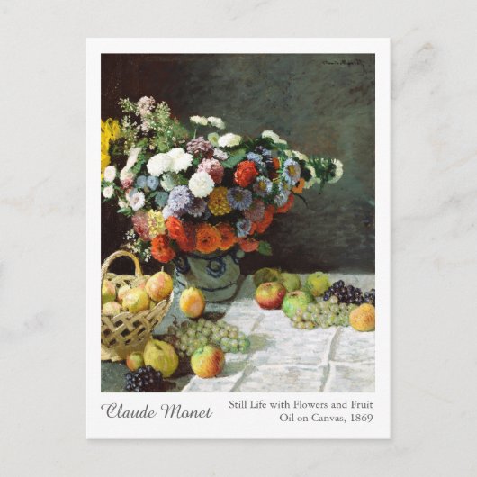 Claude Monet Still Life mit Blume und Obst Postkarte (Vorderseite)