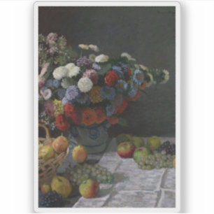 Claude Monet - Stillleben mit Blume und Obst Aufkleber