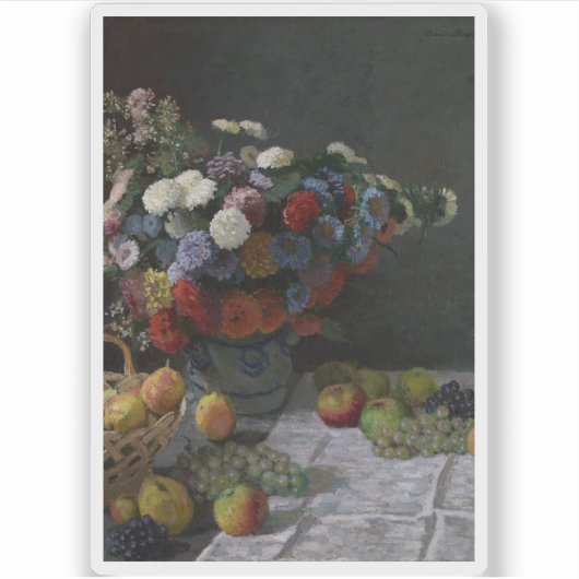Claude Monet - Stillleben mit Blume und Obst Aufkleber (Vorderseite)