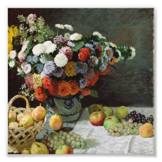 Claude Monet - Stillleben mit Blume und Obst Fotodruck (Vorne)