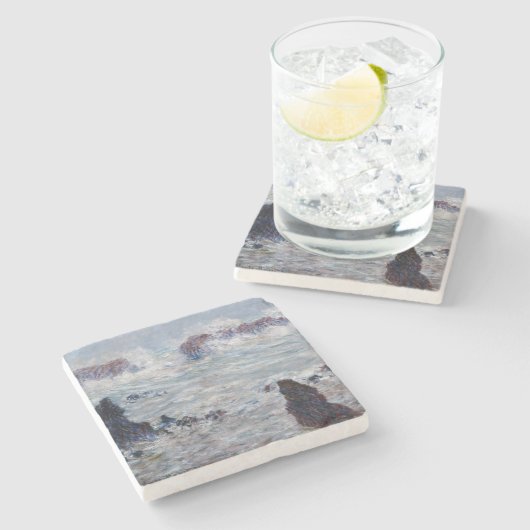 Claude Monet - Sturm vor der Küste von Belle-Ile Steinuntersetzer (Seitenansicht)