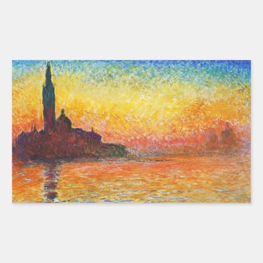 Claude Monet Sunset in Venedig Impressionist Art Rechteckiger Aufkleber (Vorderseite)