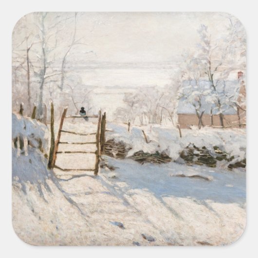 Claude Monet - The Magpie Quadratischer Aufkleber (Vorderseite)