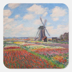 Claude Monet - Tulpenfeld in Holland Quadratischer Aufkleber