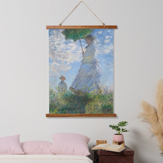 Claude Monet Wall Art Frau mit Sonnenschirm Wandteppich Mit Holzrahmen (Schlafzimmer)