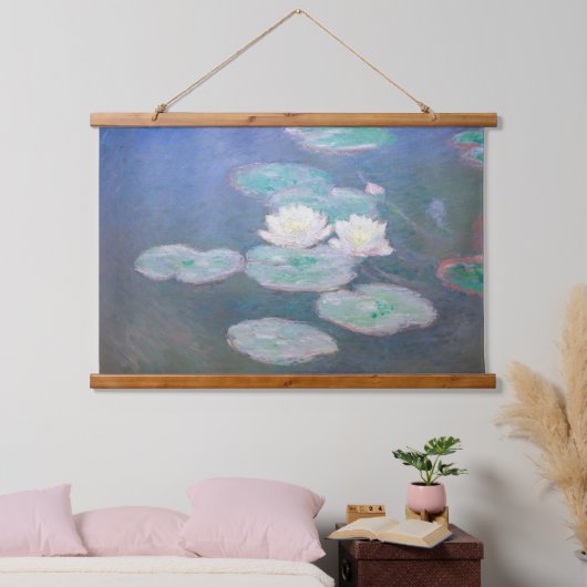 Claude Monet - Wasserlilien, Abend-Effekt Wandteppich Mit Holzrahmen (Schlafzimmer)