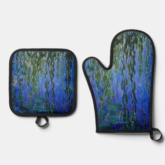 Claude Monet - Wasserlilien mit weinender Weide Ofenhandschuh & Topflappen-Set (Vorderseite)