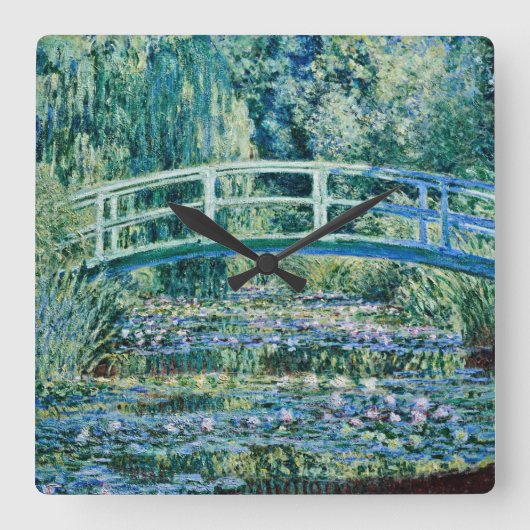 Claude Monet - Wasserlilien und japanische Brücke Quadratische Wanduhr (Vorderseite)