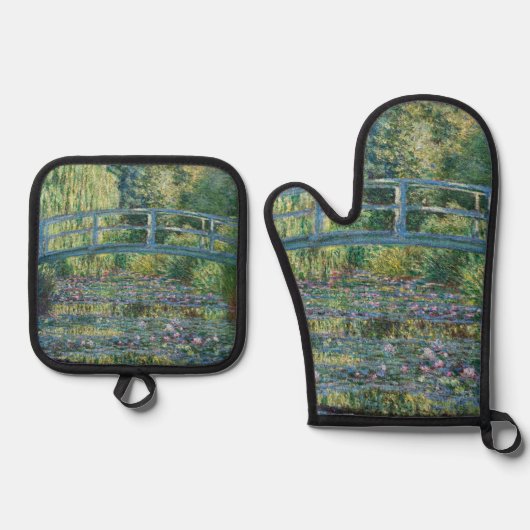 Claude Monet - Wasserliliensee, grüne Harmonie Ofenhandschuh & Topflappen-Set (Vorderseite)