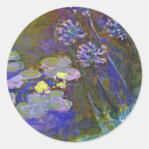 Claude Monet Water Lilies Agapanthus Runder Aufkleber