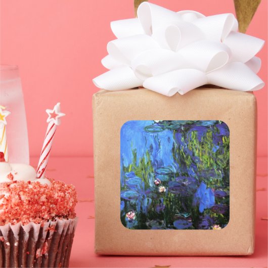 Claude Monet: Water-Lilies, blaues Indigo Quadratischer Aufkleber (Party)