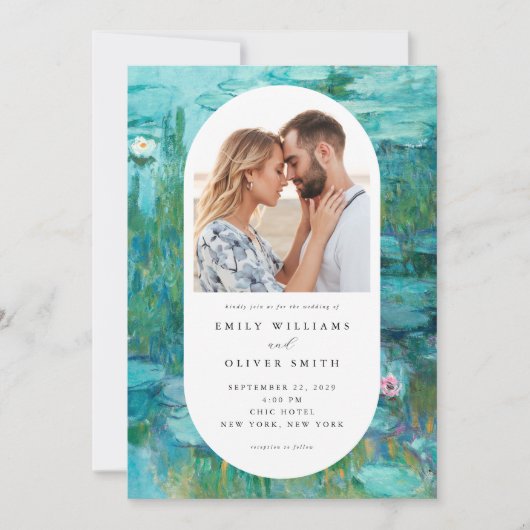 Claude Monet Water Lilies Foto Wedding Einladung (Vorderseite)