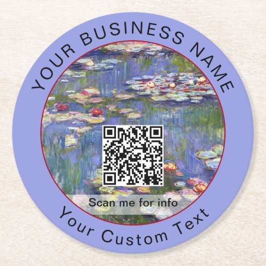 Claude Monet - Water Lilies / Nympheas - QR-Code Runder Pappuntersetzer (Vorderseite)