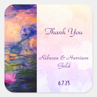 Claude Monet Water lilies Wedding Thank You Quadratischer Aufkleber
