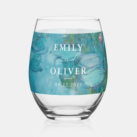 Claude Monet Water Lilies Wedding Weinglas Ohne Stiel (Vorderseite)