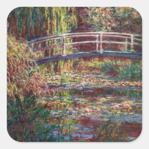Claude Monet - Water Lily Pond, Pink Harmony Quadratischer Aufkleber