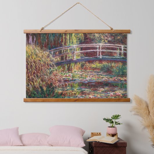 Claude Monet - Water Lily Pond, Pink Harmony Wandteppich Mit Holzrahmen (Schlafzimmer)