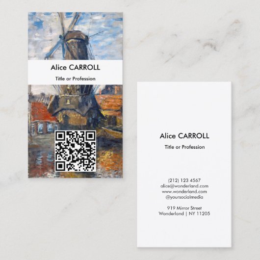 Claude Monet - Windmühle, Amsterdam - QR Code Visitenkarte (Vorne/Hinten)