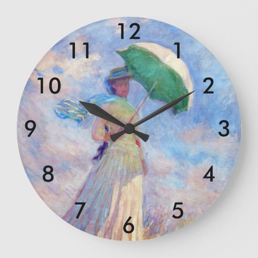 Claude Monet - Woman with a Parasol facing right Große Wanduhr (Vorderseite)