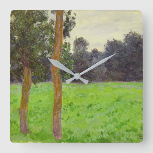 Claude Monet Zwei Bäume auf der Wiese Quadratische Wanduhr (Vorderseite)