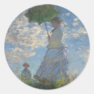 Claude Monets Frau mit Sonnenschirm (Der Spazierga Runder Aufkleber