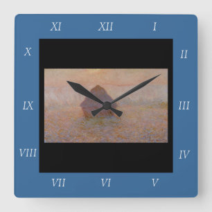 Claude Monets Grainstack, Sun in the Mist (1891) Quadratische Wanduhr