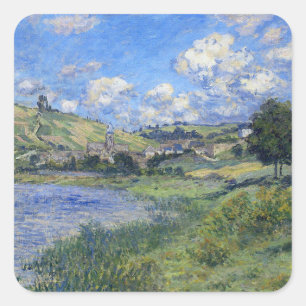 Claude Monets Kunstwerk, Vetheuil, Paysage, Quadratischer Aufkleber