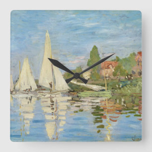 Claude Monets Regattas in Argenteuil (1872) Quadratische Wanduhr