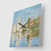 Claude Monets Regattas in Argenteuil (1872) Quadratische Wanduhr (Winkel)