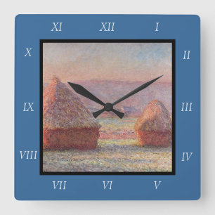 Claude Monets Weißer Frostsonnenaufgang (Heuschobe Quadratische Wanduhr