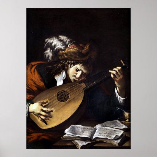 Claude Vignon Der Lute-Spieler Poster (Vorne)