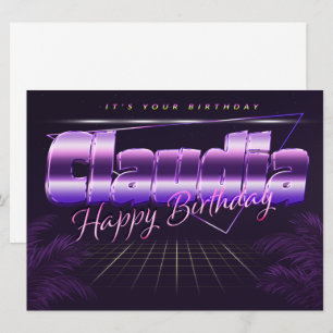 Claudia Name Vorname lila retro Karte Geburtstag