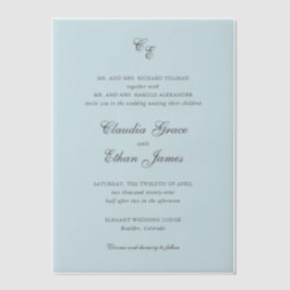Claudia Powder Blue Elegante Wedding Pergament Einladungen