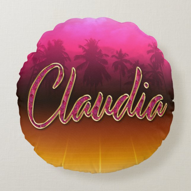 Claudia Vorname Name golden pink Kissen (Vorderseite)