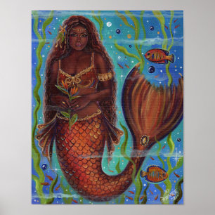"Claudina", tropische Meerjungfrau-Kunst von Renee Poster