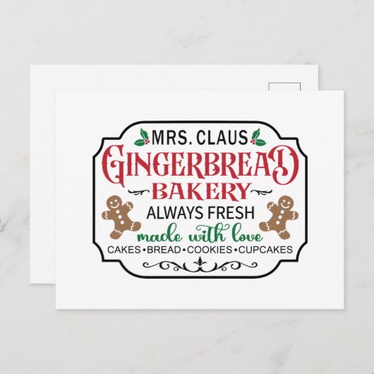 Claus Gingerbread Bäckerei Feiertagspostkarte (Vorne/Hinten)