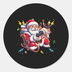 Claus Playing Game Christmas Gamer Video Game Gami Runder Aufkleber