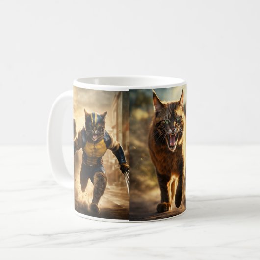 Claw and Coffee: Cat Wolverine Print Tasse (Vorderseite Links)